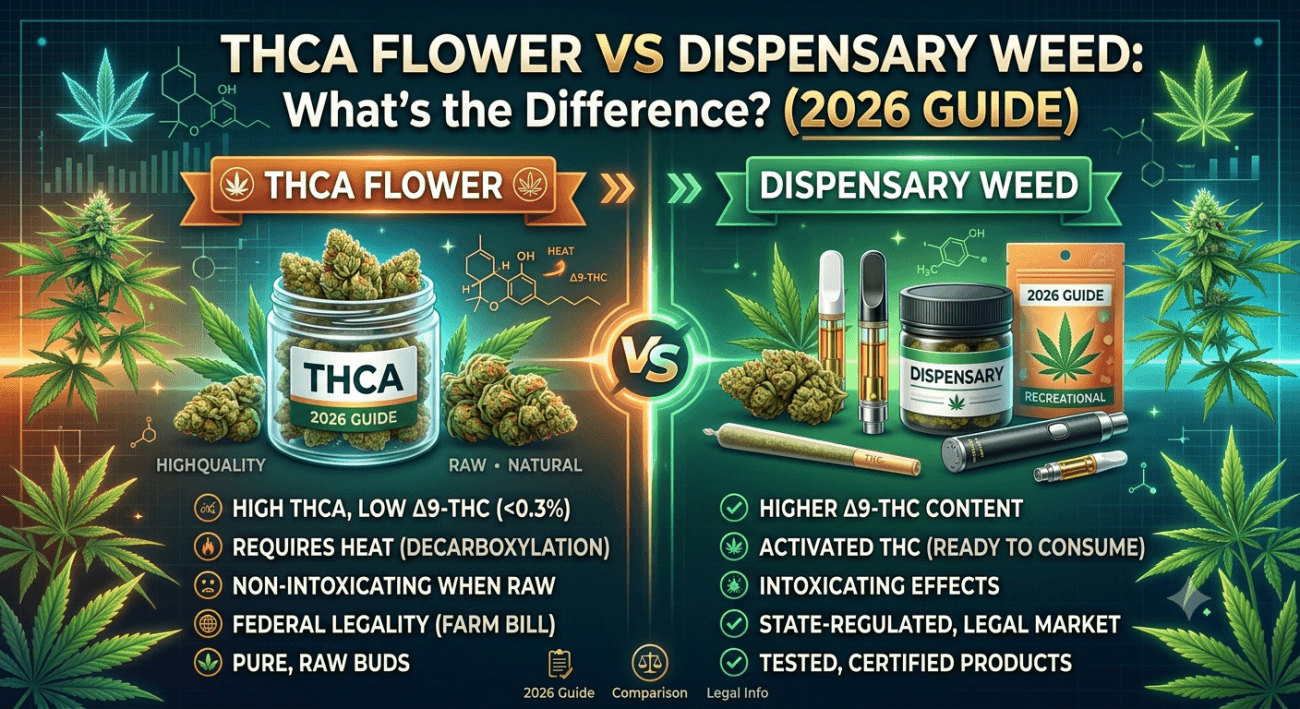THCA Flower vs Dispensary Weed What's the difference (2026 Guide)