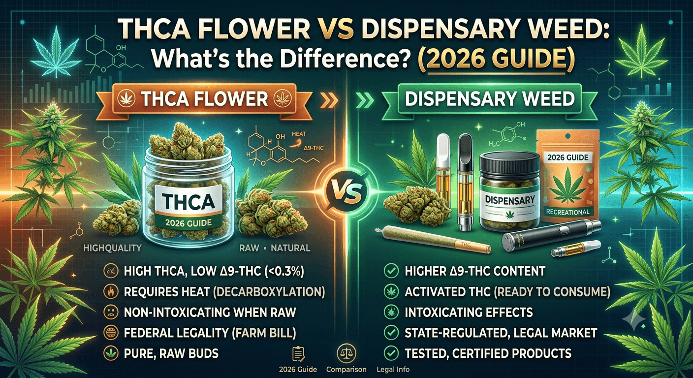 THCA Flower vs Dispensary Weed What's the difference (2026 Guide)